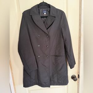 GAP double breasted 3/4 length black raincoat